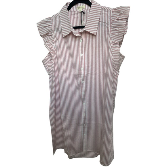 Cotton Bleu Dresses & Skirts - NWT 100% Cotton Pink and White Striped Dress with Ruffle Sleeve size Large
